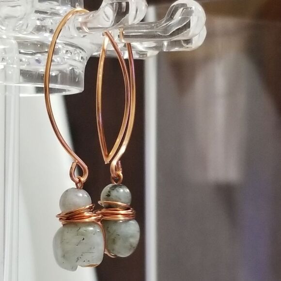 Petite Labradorite Copper Wire Wrapped Earrings - Picture 6 of 7